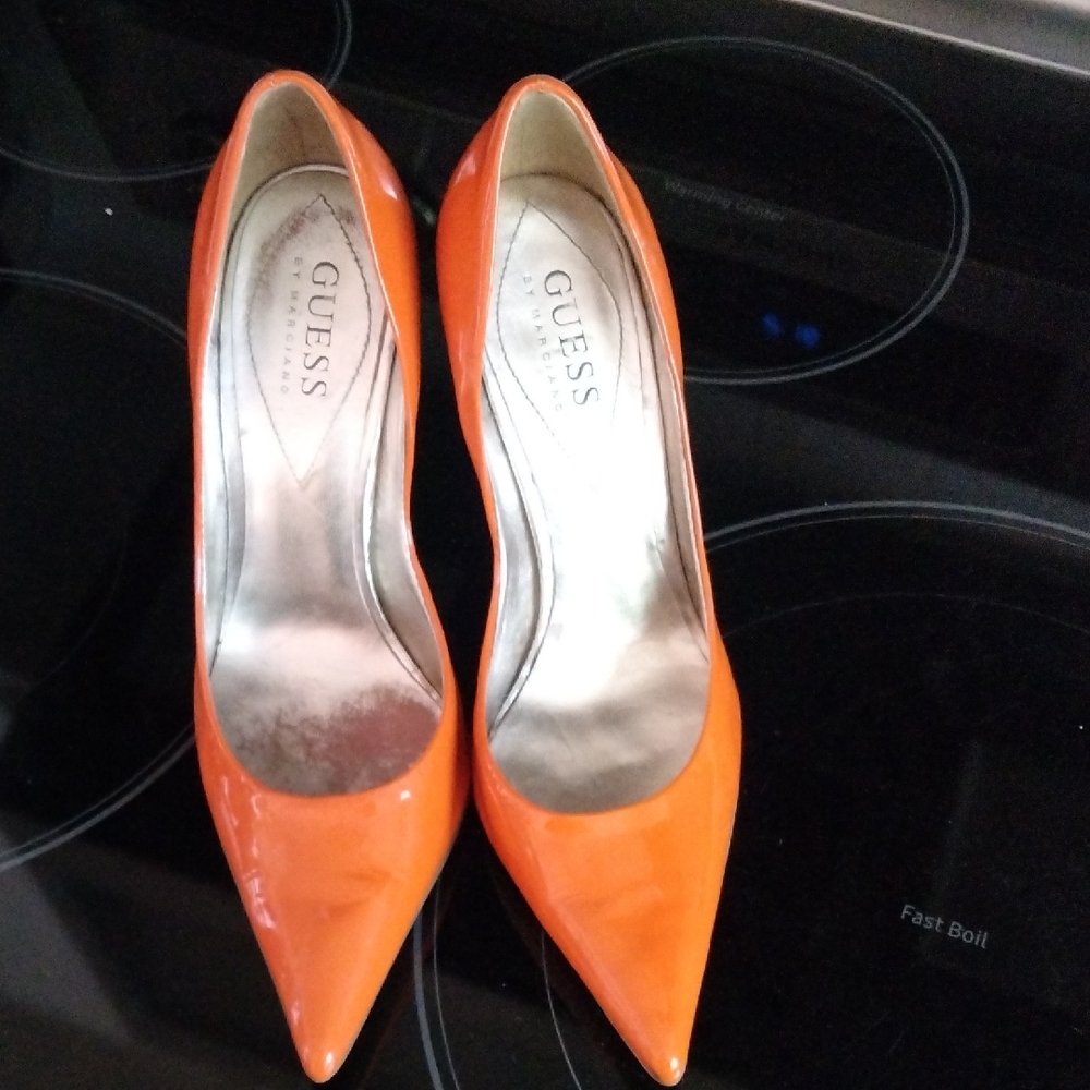 GUESS Orange Patent Pointed-Toe Pumps
